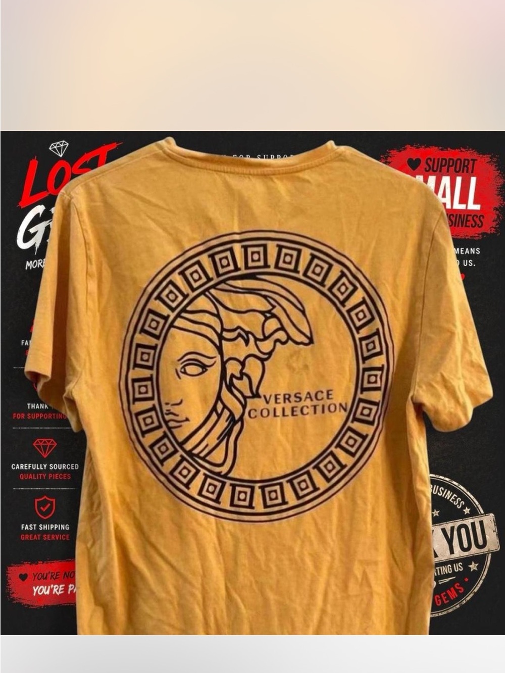 Versace Yellow Short-Sleeve T-Shirt with Black Medusa Graphic